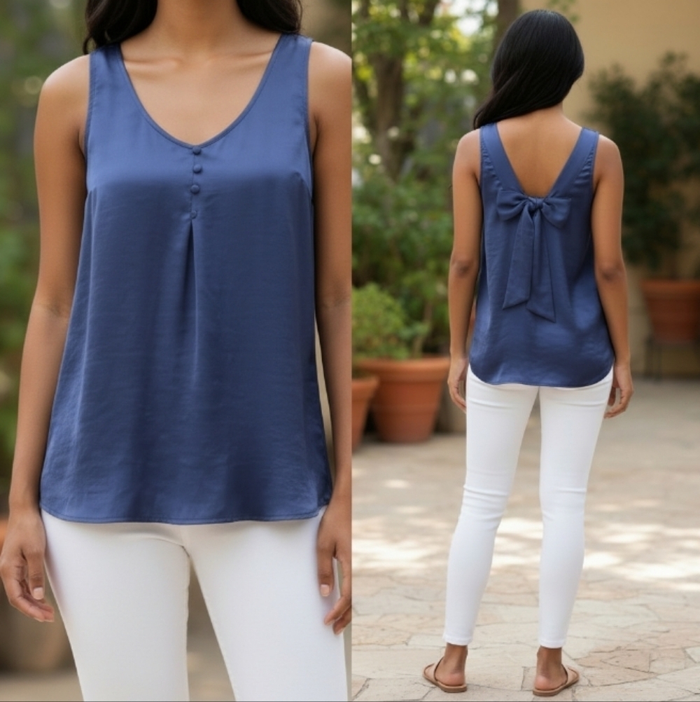 Candie's  Satin sleeveless top with Back Bow in Winter Blue